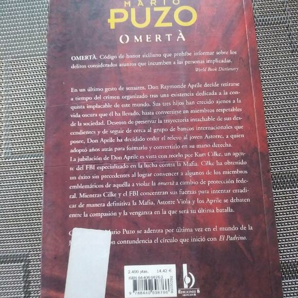 OMERTA Mario Puzo Spanish Novel Book 2000 Espanol - Picture 3 of 4